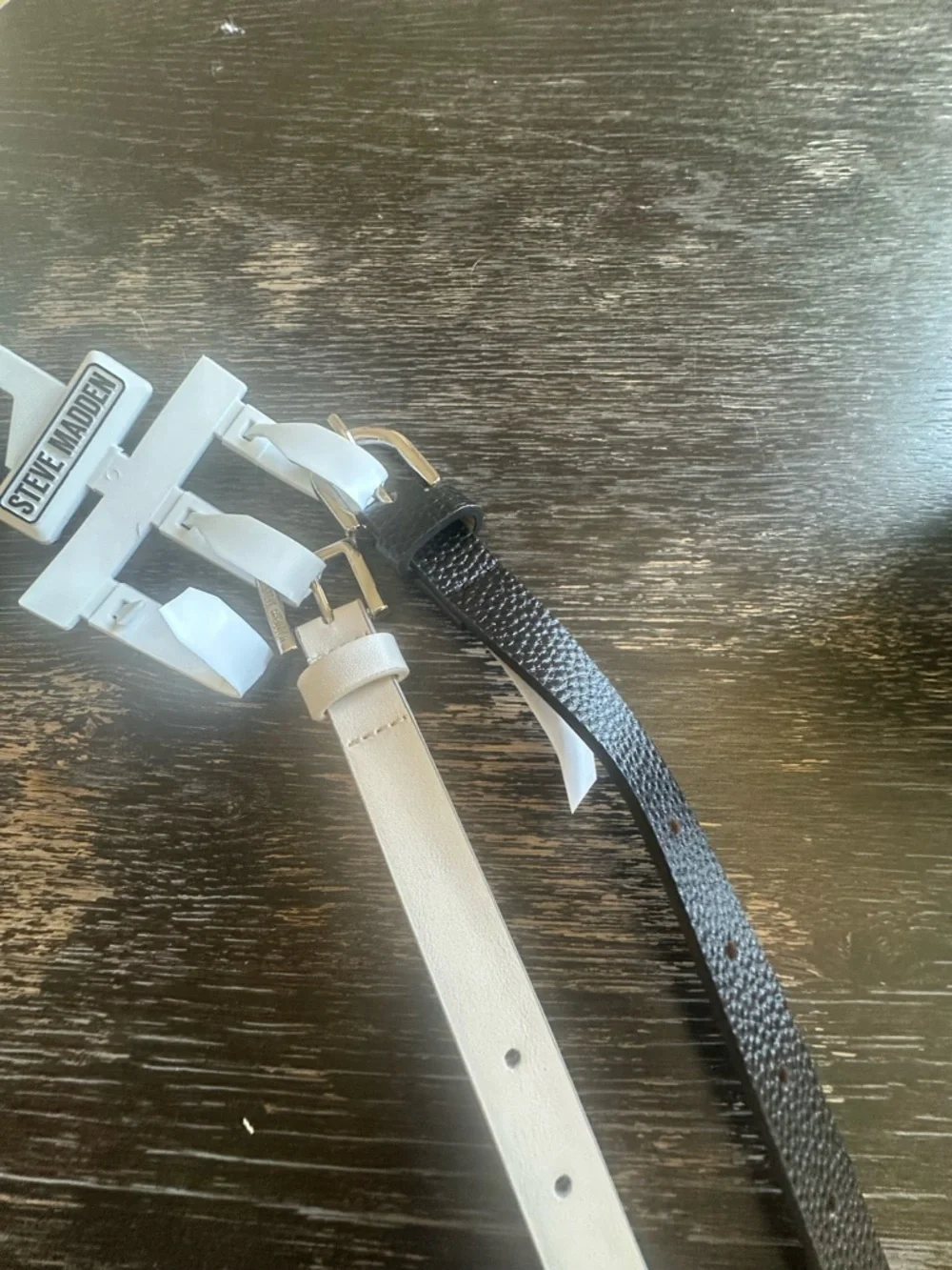 Steve Madden Skinny Belt Duo — Black & Cream - Picture 4 of 4